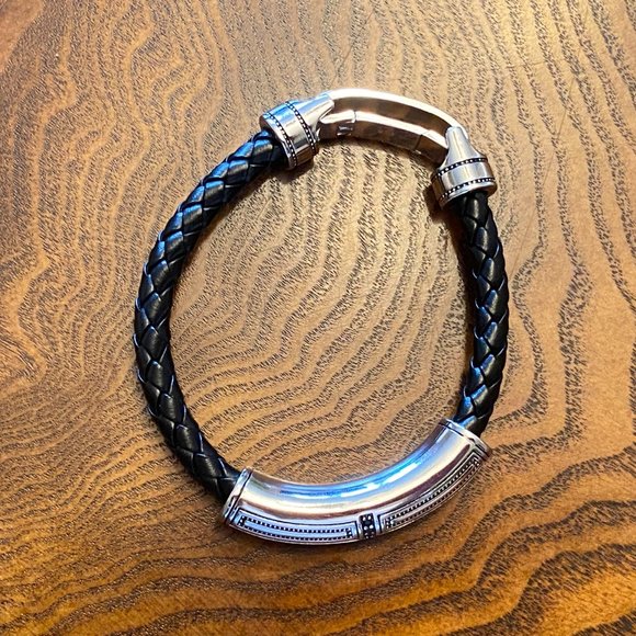 Stylish 925 Sterling Silver Leather Bracelet - Picture 11 of 14